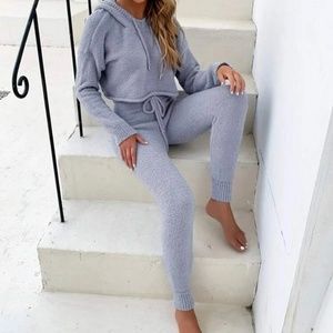 Fuzzy hoodie and sweats set